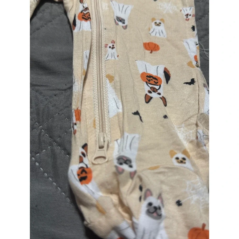 Milkberry Bamboo Halloween Ghost Dog Footie Sleeper 2-Way Zip Orange 6-9M NWT